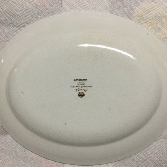 Simpsons Pottery LTD England Sedgemoor Serving Plate oval Sage Green silver rim - Picture 7 of 7